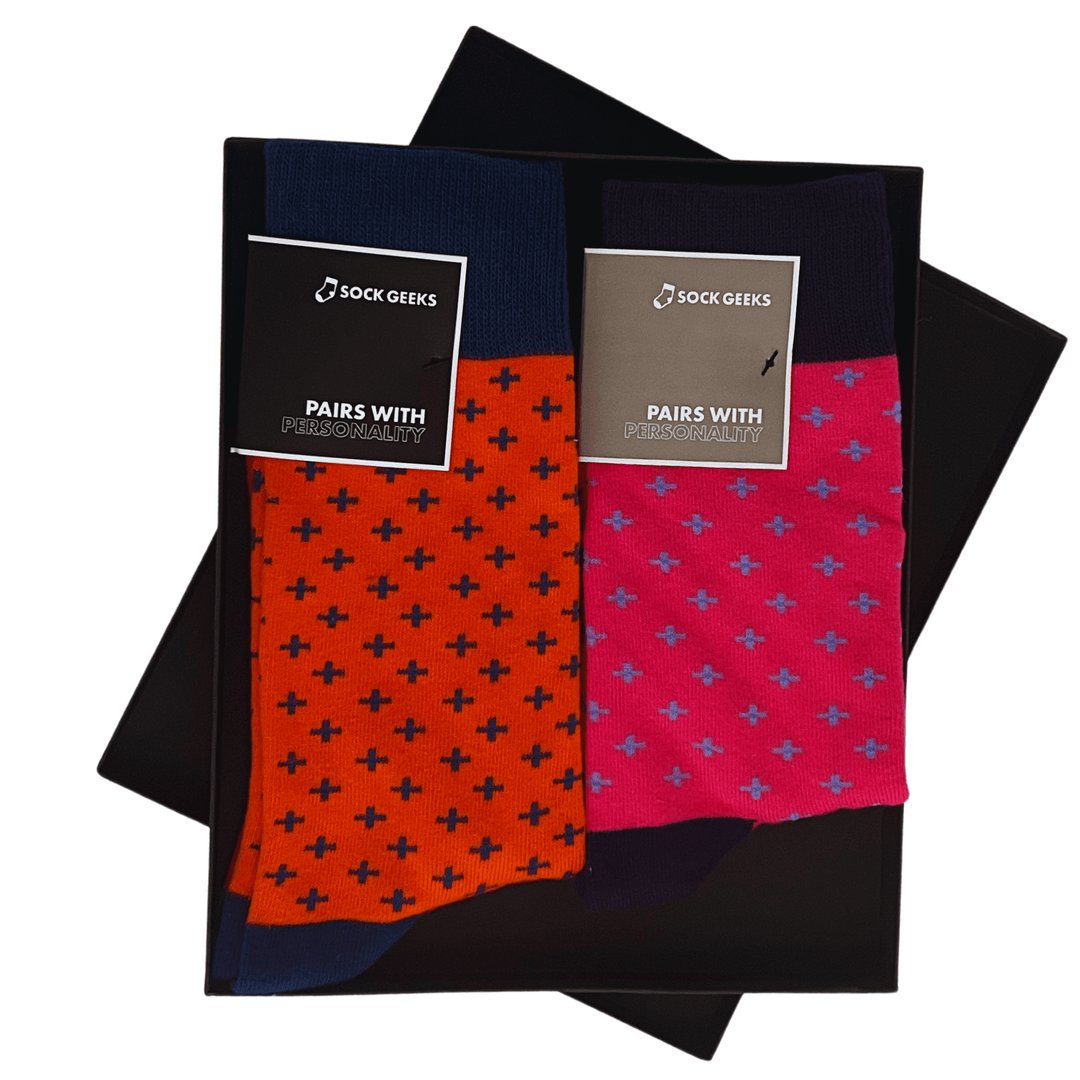 Matching socks for couples | Crosslet pattern socks | Vibrant design socks | High-quality socks UK | Elegant sock gift set | Sophisticated socks for men | Stylish socks for women | Premium sock collection