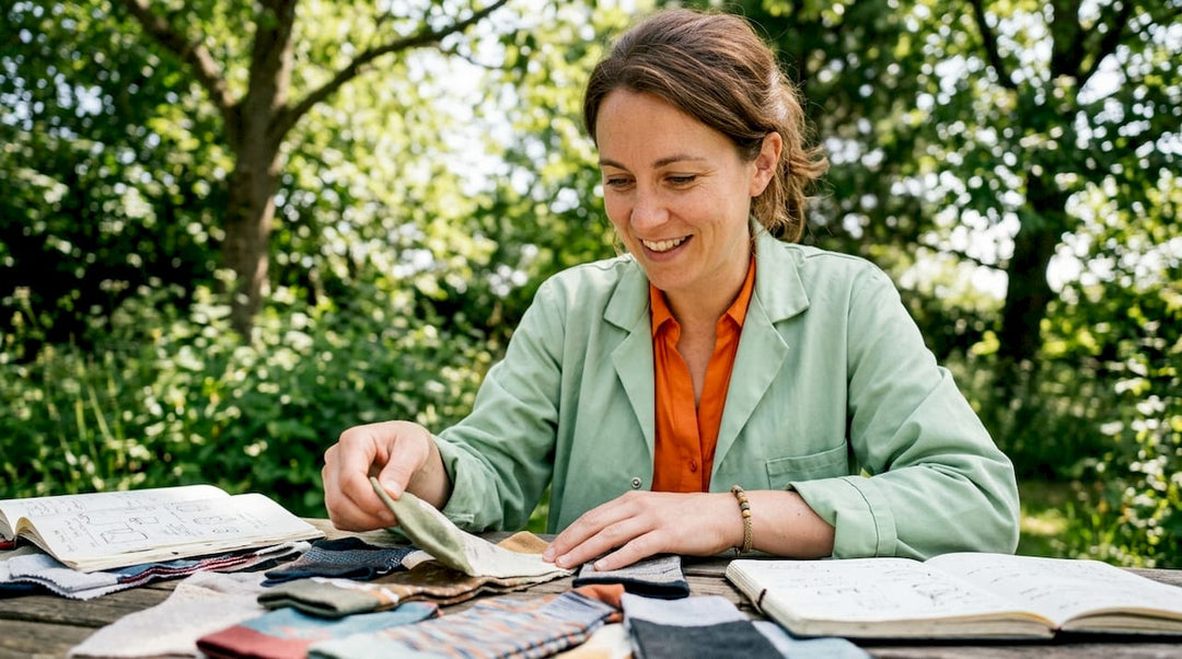 Textile engineer examining eco-friendly sock samples