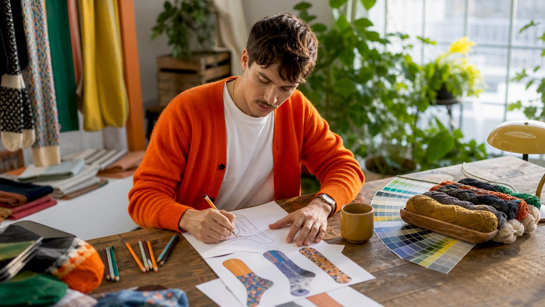 Designer sketching wearable sock art designs