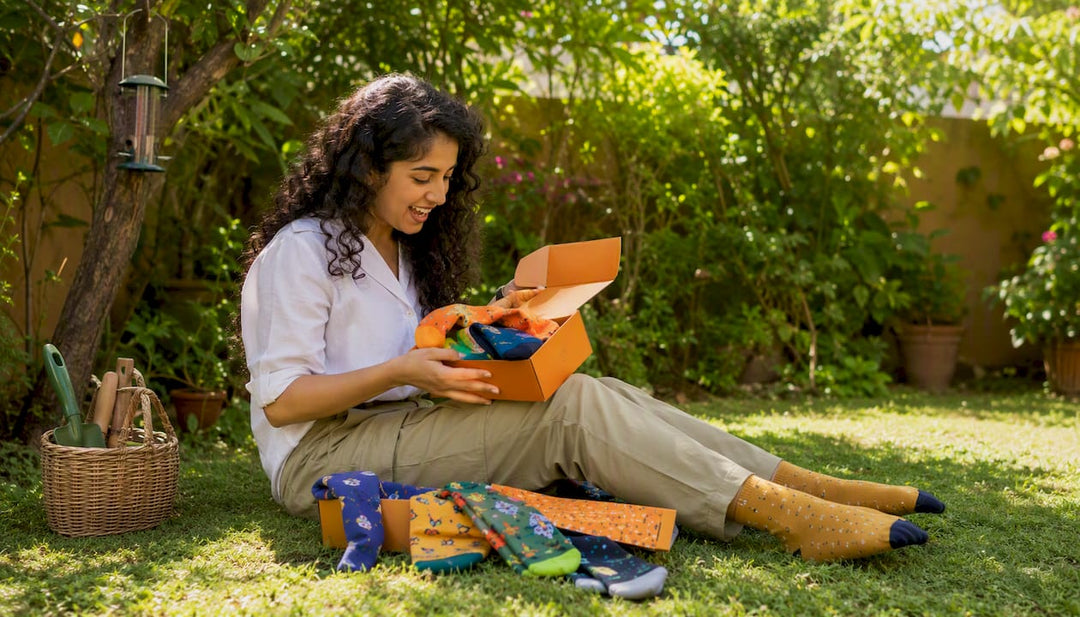 Woman unboxing personality-matched socks