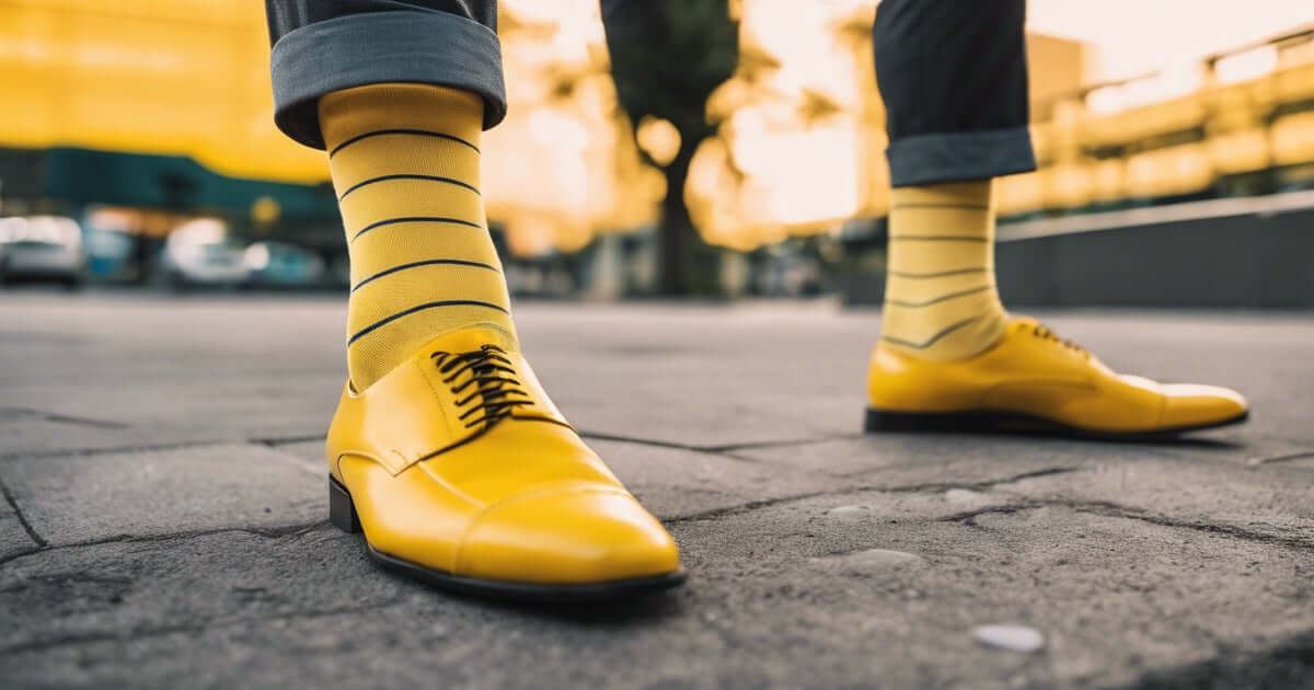 Yellow dress socks | fashion trends | contrasting combinations | casual outfit ideas | business-casual combinations | professional looks | colour pairing techniques