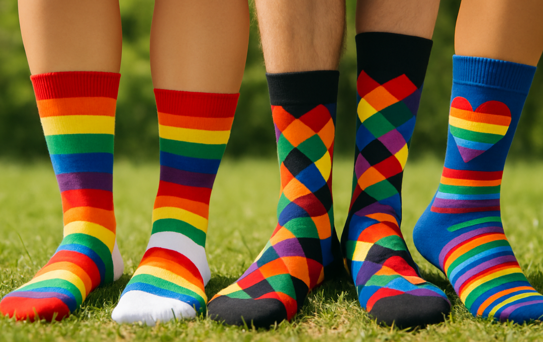 pride socks | rainbow socks | LGBTQ+ fashion | cotton socks | eco-friendly socks | inclusive brands | UK sock companies | Sock Geeks | Happy Socks | TOMS socks