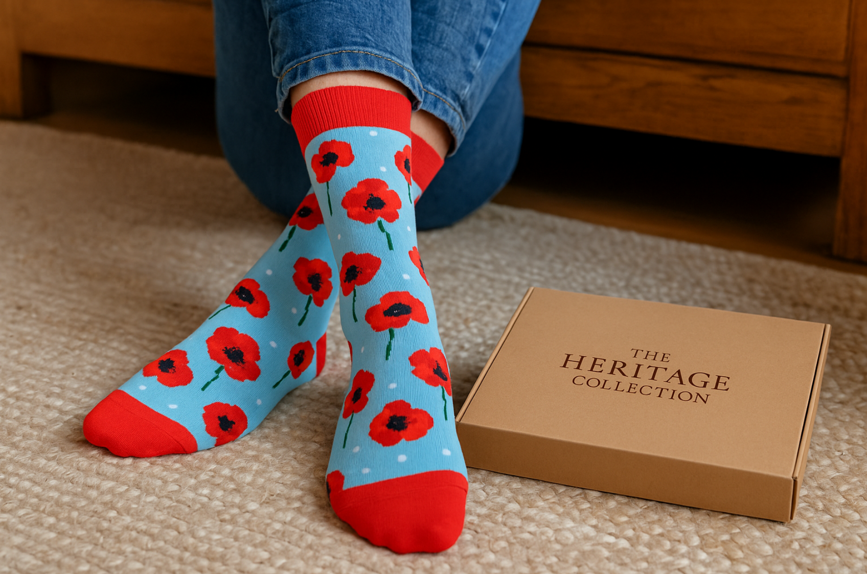 Red poppy socks | Remembrance Day socks | Heritage sock collection | Poppy tribute socks