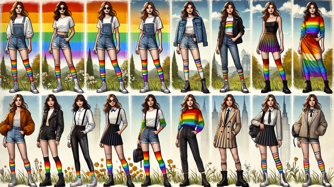 rainbow socks styling | how to wear rainbow socks | fashion tips with rainbow socks | colorful socks outfits | casual streetwear with rainbow socks | professional attire with rainbow socks | playful fashion accessories