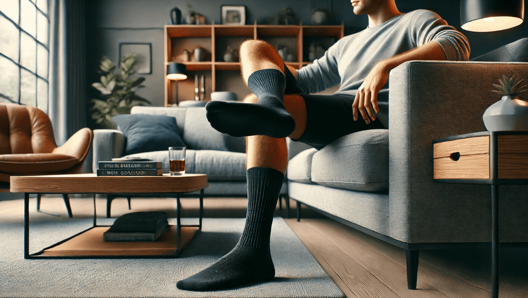 Assorted black socks in plain and patterned designs from Sock Geeks