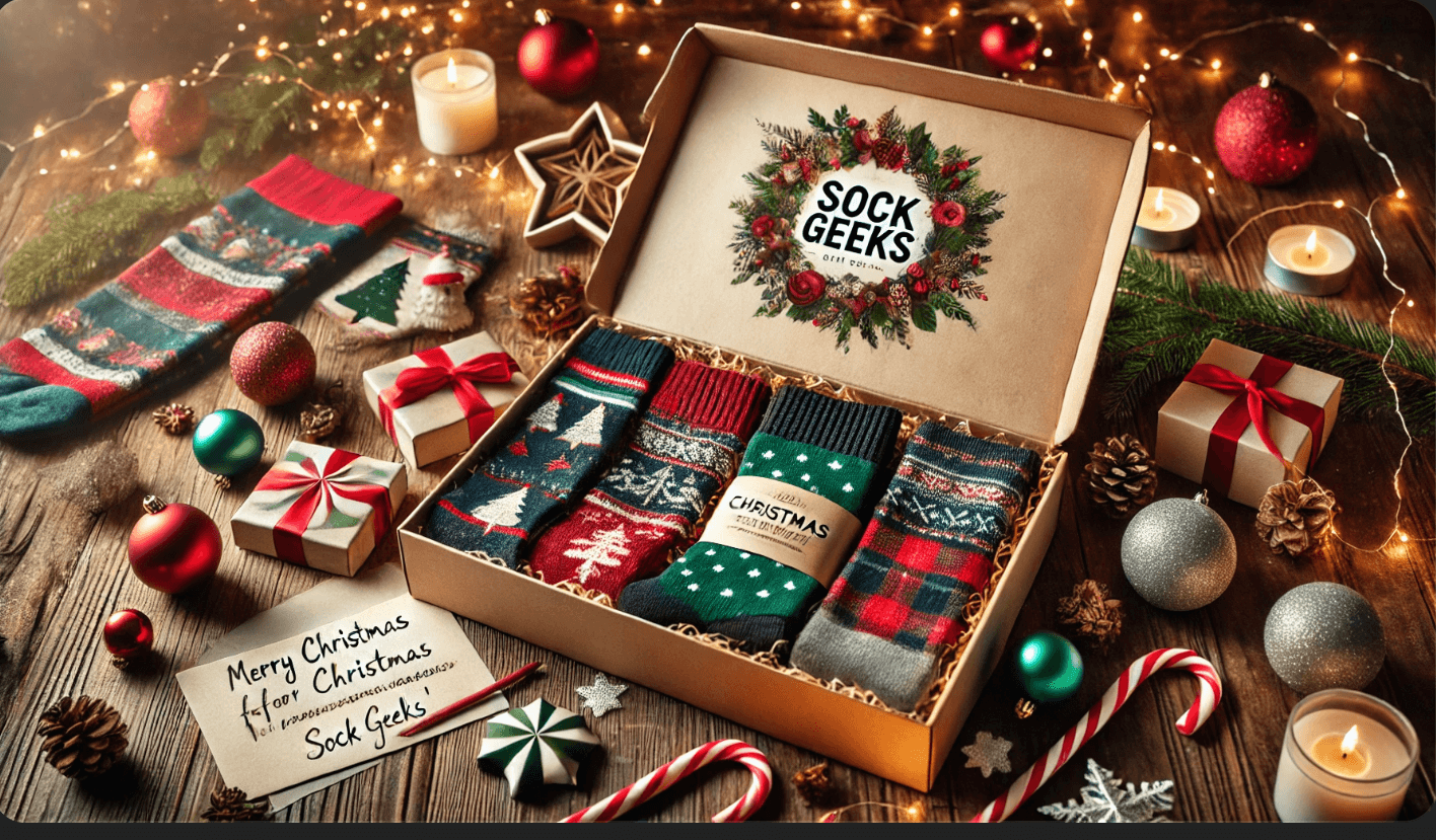 Christmas sock gift box | festive socks for him | personalized sock gifts | Sock Geeks Christmas | holiday gift ideas | premium socks UK