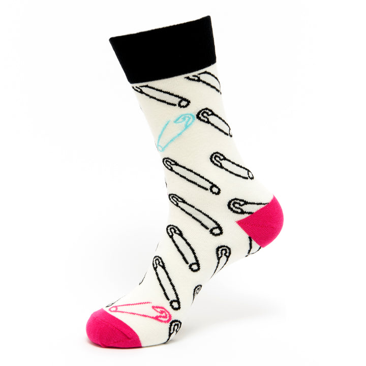 Paper Clips and Safety Pins socks | Unique sock collection | Couple's fashion | Fashionable utility