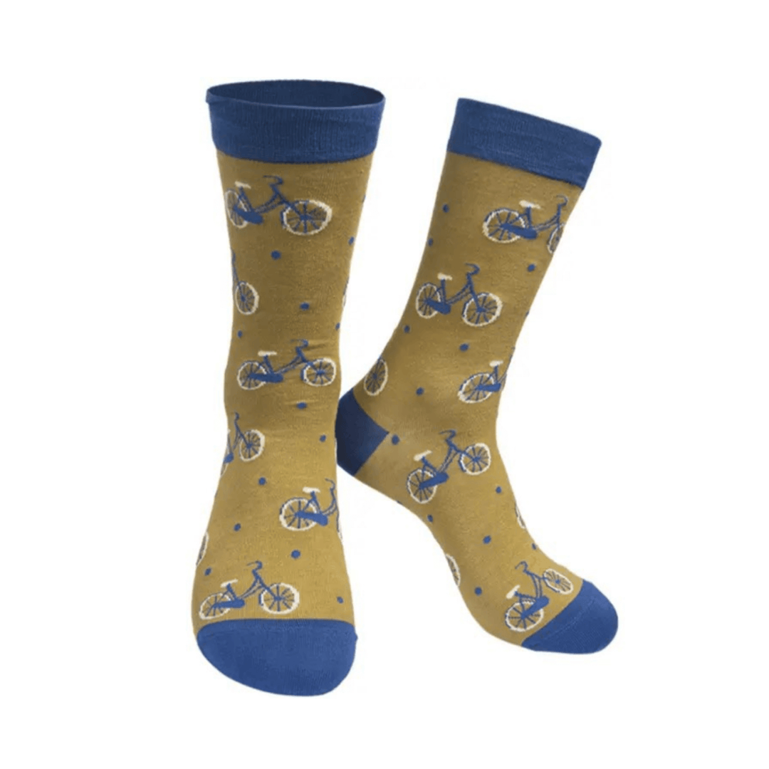 Men's Bamboo Cycling Socks | Size 7-11 | Comfortable | Breathable | Stylish | Mustard & Blue | Cyclists