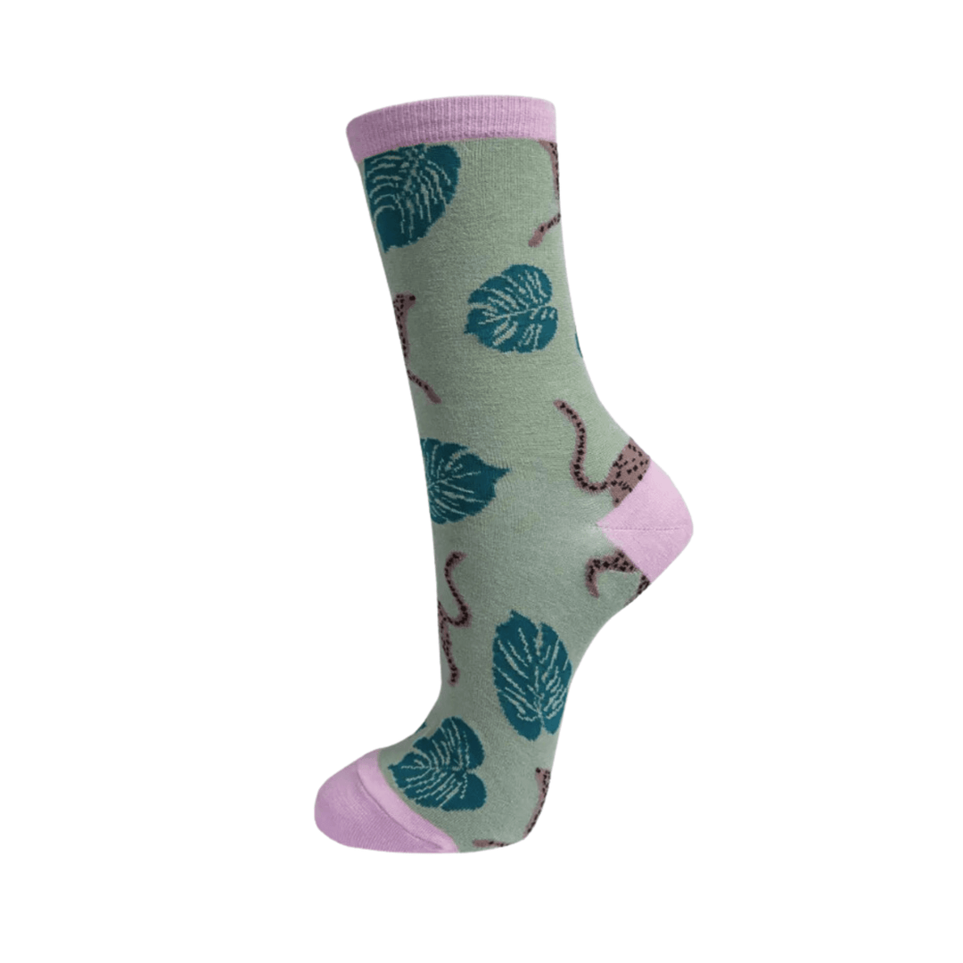 Womens Bamboo Socks | Leopard Print Cheetah Green | Sock Geeks