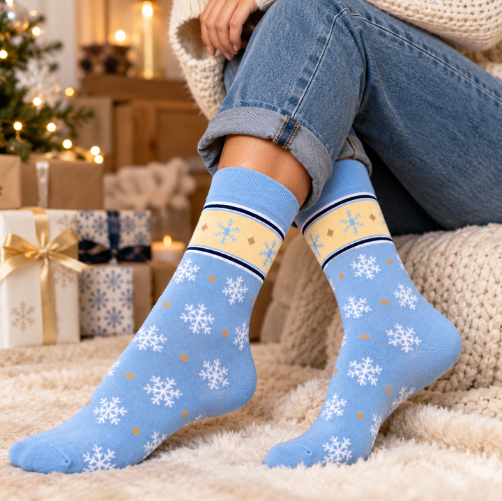  Blue Snowflake Socks  Festive Socks