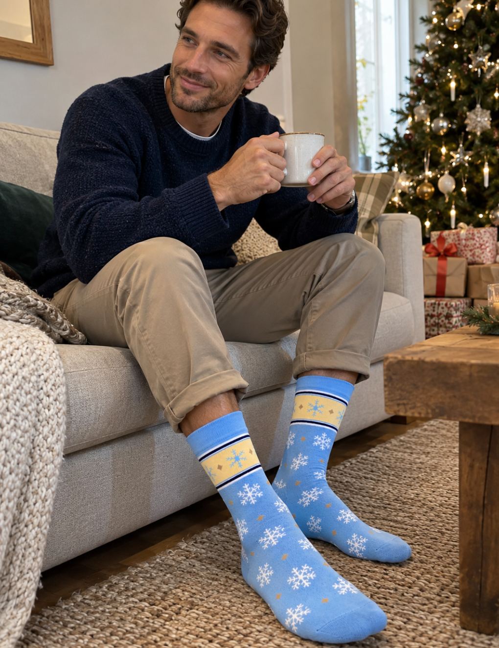Men's Christmas Socks | Blue Snowflake Socks
