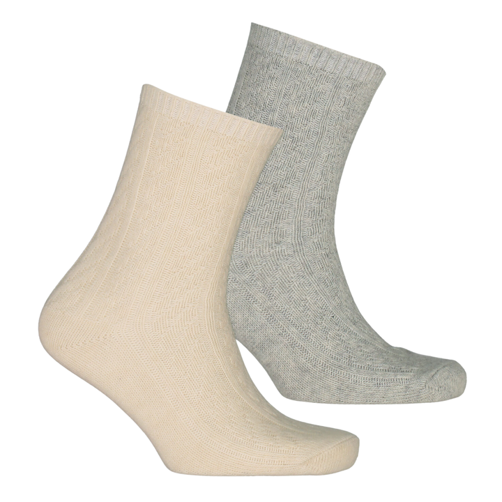 cream cashmere bed socks | grey cashmere bed socks | cashmere cable knit socks | women’s cashmere socks | cashmere lounge socks | cashmere gift set | luxury bed socks | cosy cashmere socks | soft cashmere socks 