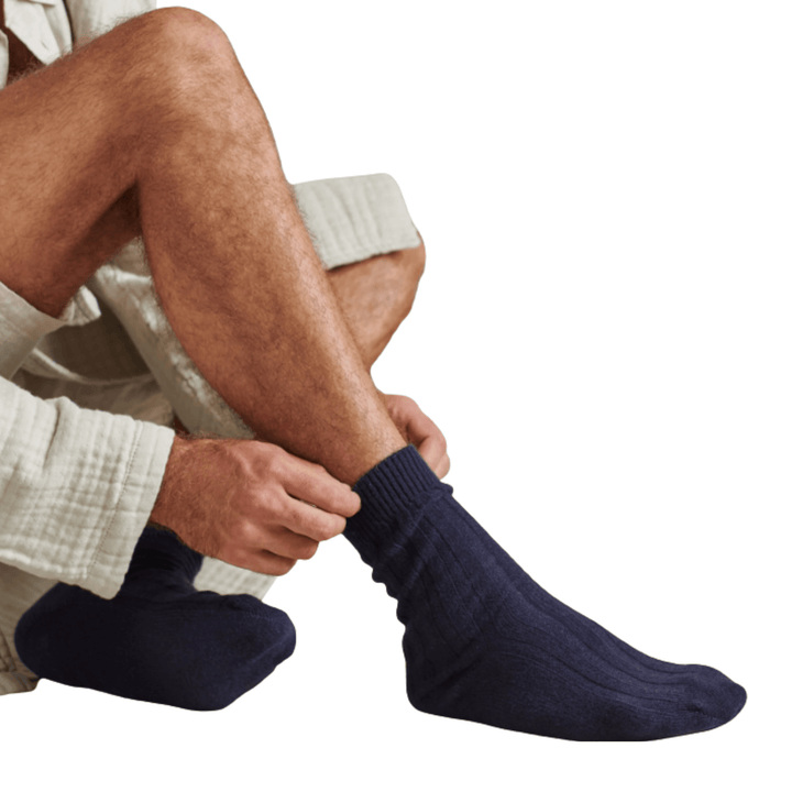 navy cashmere socks | men’s luxury loungewear | stylish men’s socks | thermal cashmere socks | sock subscription