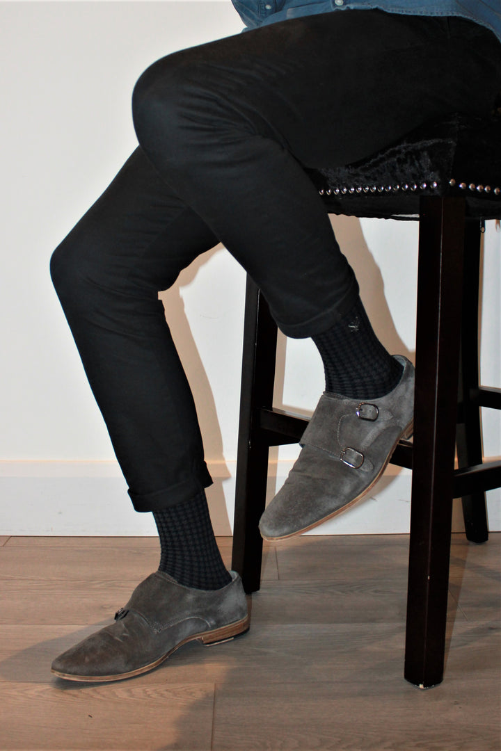 The Baron Houndstooth Bamboo Socks - Ash Grey