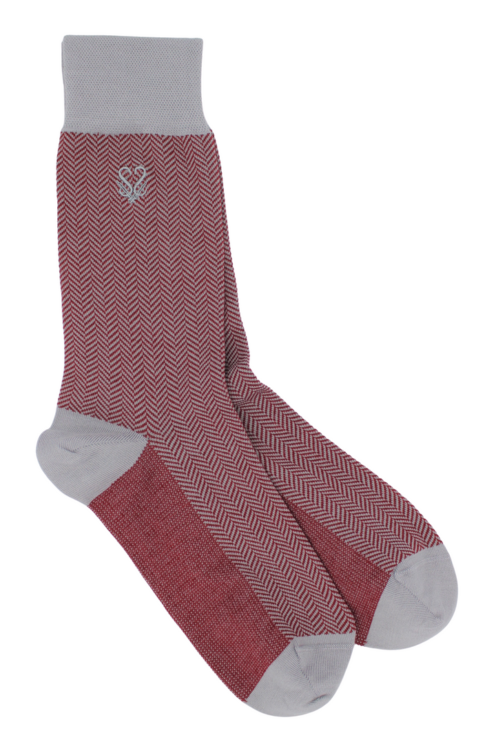merlot red bamboo socks | luxury herringbone socks men | red dress socks UK | premium bamboo socks 