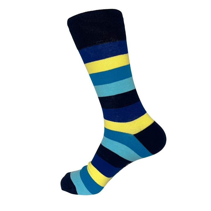Azure Blues Infusion Socks | Serene Blue Stripes | Tranquil Footwear | Self-Expression Inspiration | Calm and Comfortable | Stylish Sock Design