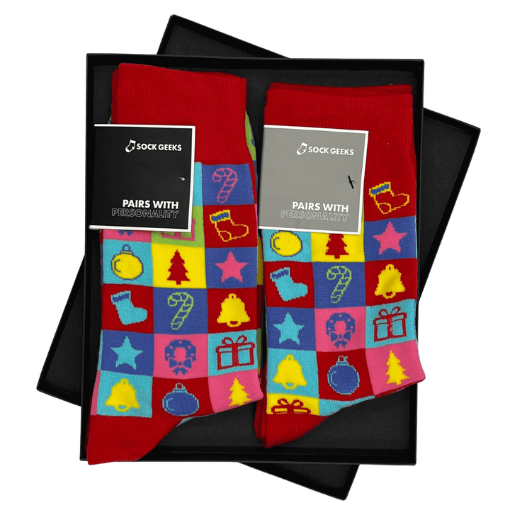 Celebrate Christmas in Style | Bold Red Socks | Festive Couple's Socks | Christmas Tree Design | Luxury Gift Box | Holiday Comfort | Limited Edition Socks