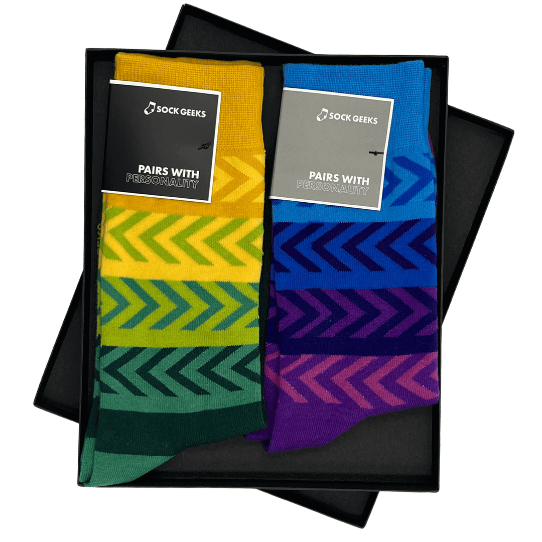 Ombre Collection | Green and Purple Palette | Chevron Pattern Celebration | Vibrant Sock Design | Comfortable Matching socks