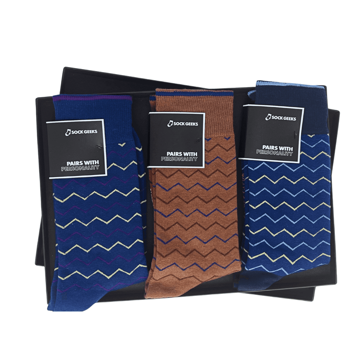brown zig zag socks | navy and burgundy socks | artistic men's socks | designer cotton socks | limited edition socks UK | zig zag sock collection