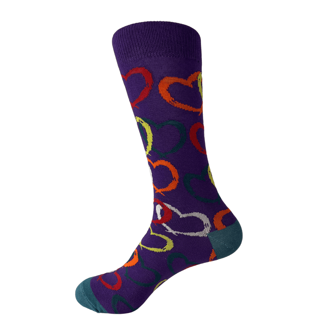 premium cotton socks | bold socks | colorful heart socks | durable socks | comfortable socks | stylish socks | rich purple socks