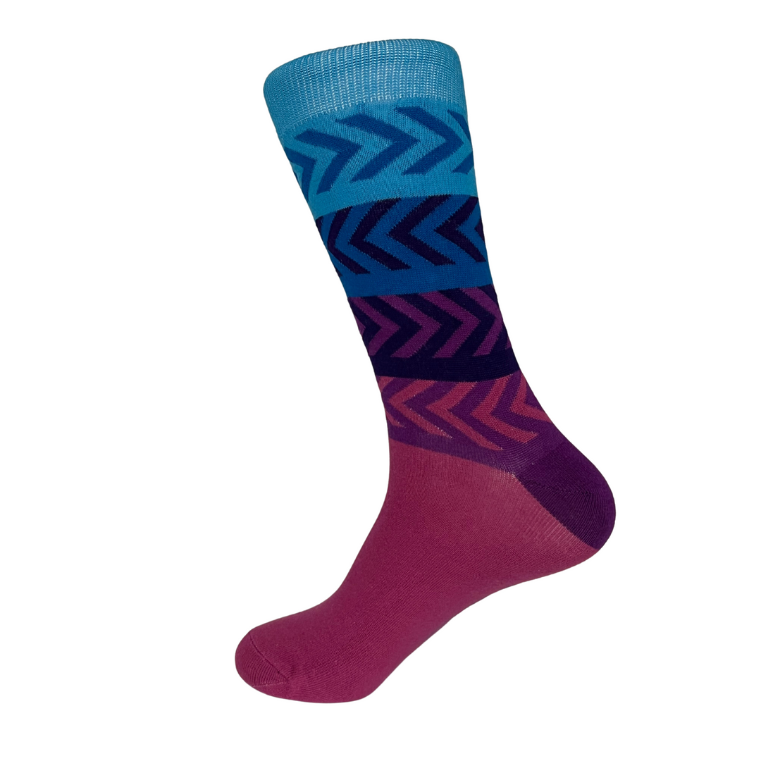 Ombre Collection | Purple Ombre Palette | Chevron Pattern Celebration | Vibrant Sock Design | Stylish Men's Footwear | Sock Geeks