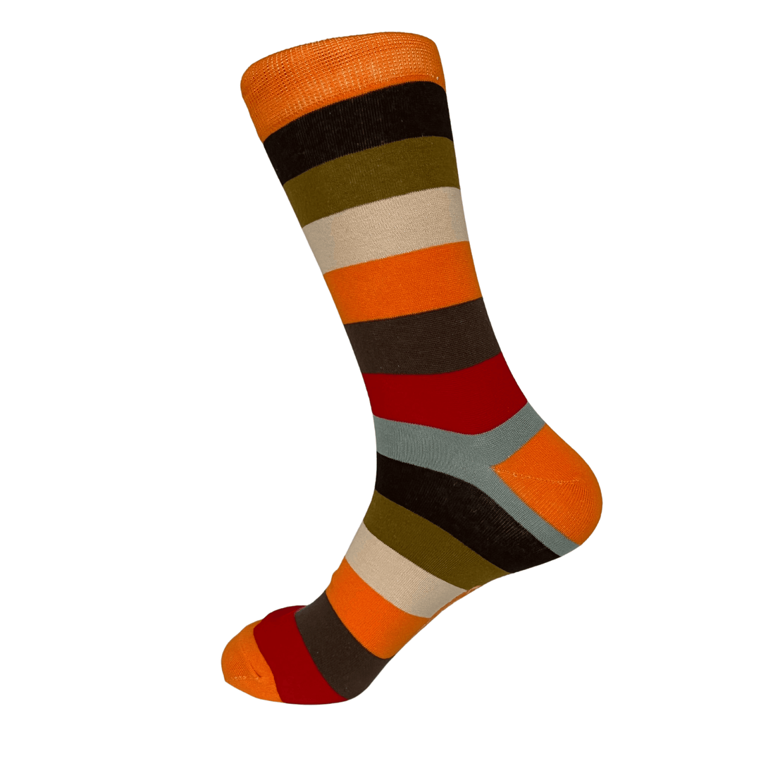 Amber Horizon Socks | Horizontal Line Pattern | Earthy Color Palette | Premium Quality Footwear | Nature-Inspired Design | Stylish and Comfortable Socks