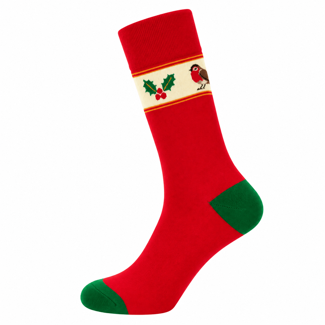 Victorian Christmas cotton socks | Robin Christmas socks | Holly novelty socks 