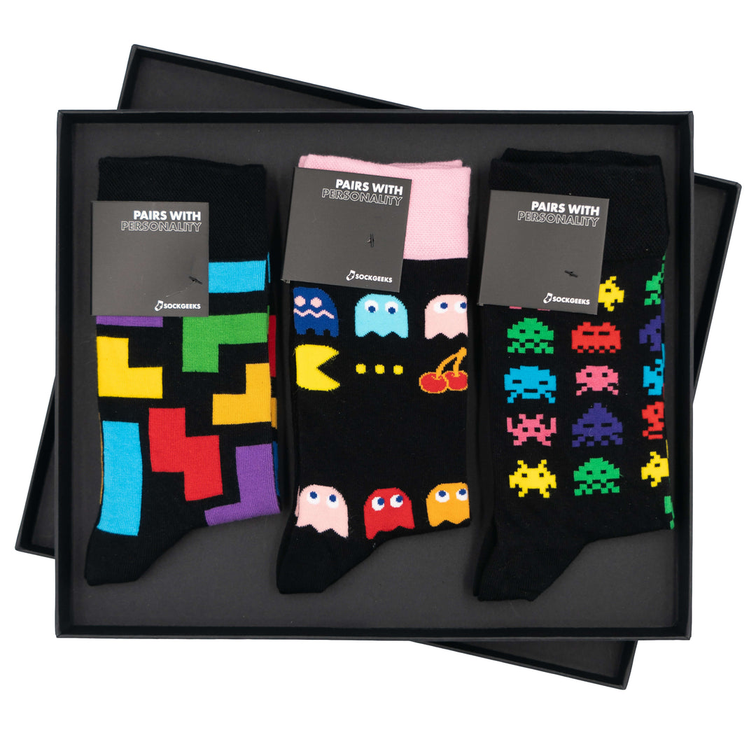 PAC-MAN Socks Multipack | 3 Pairs Luxury Sock Gift Box | Sock Geeks