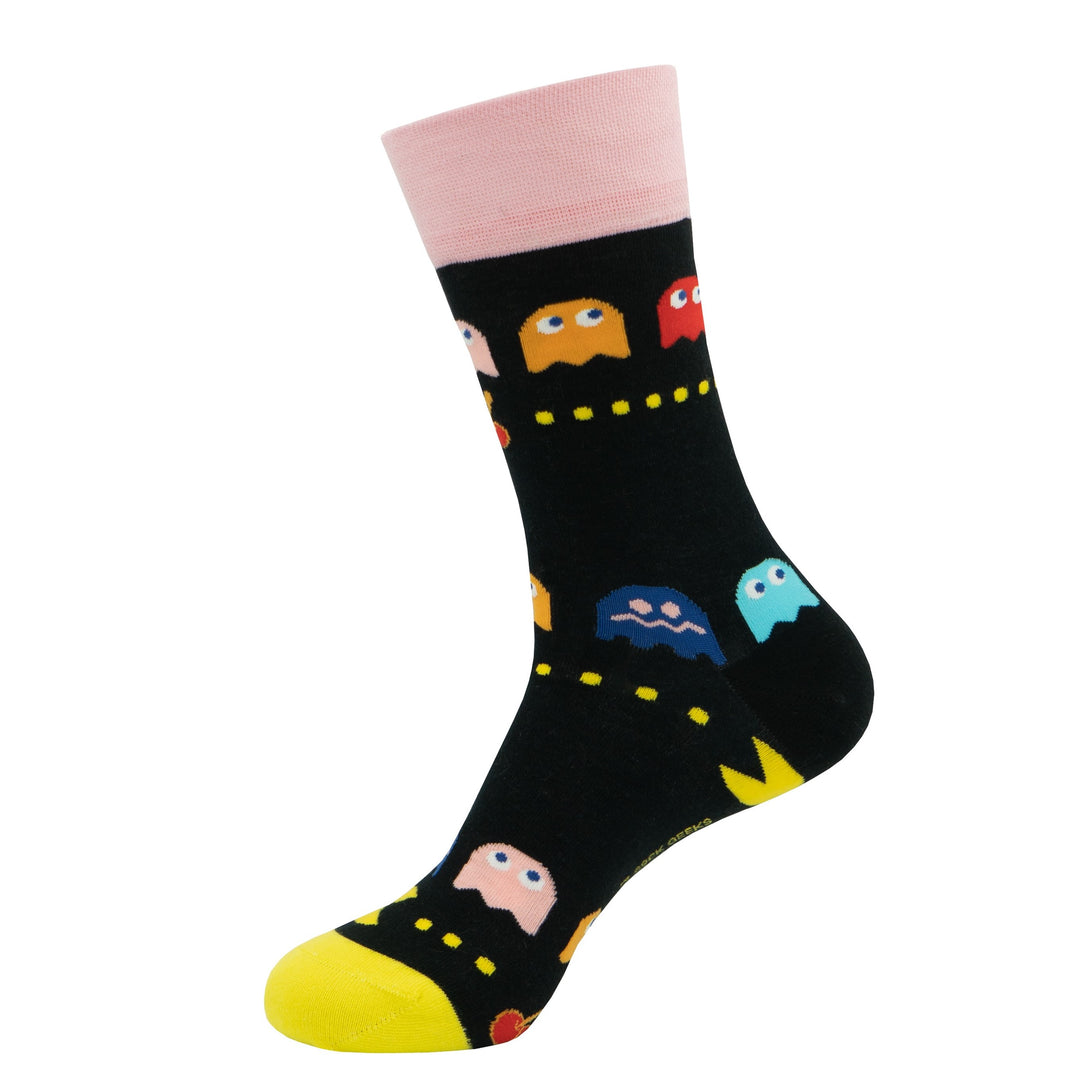 PAC-MAN socks | Retro gaming socks | Vintage arcade game socks | Classic video game-themed socks | PAC-MAN merchandise | Gaming-inspired socks | Nostalgic gaming footwear | 80s retro socks | PAC-MAN socks | Fun gaming fashion | PAC-MAN patterned socks | Colorful PAC-MAN footwear | Ghost-themed socks |