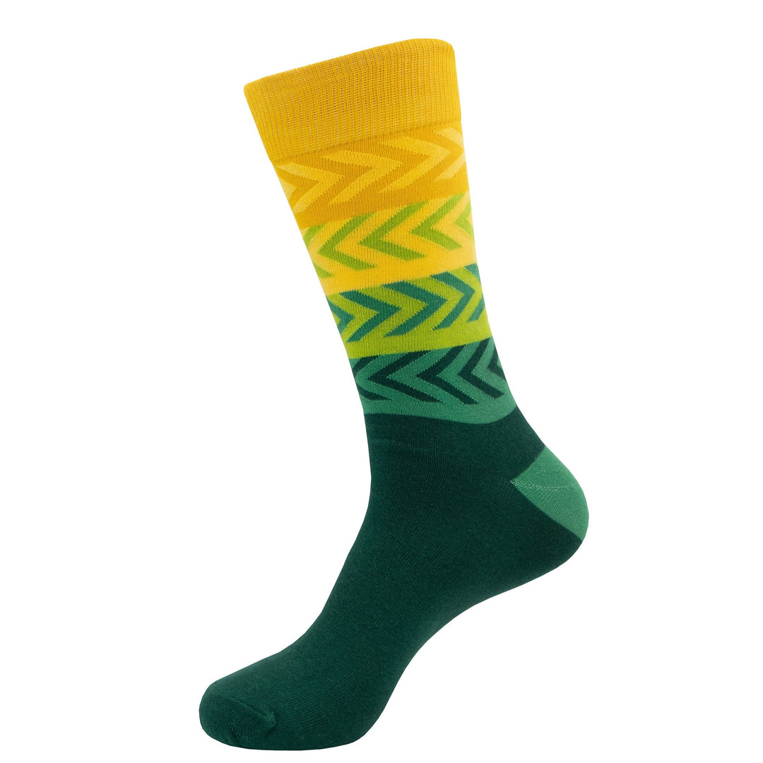 Ombre Collection | Green and Yellow Palette | Chevron Pattern Celebration | Vibrant Sock Design | Stylish Men's Footwear | Comfortable Sock Accessories