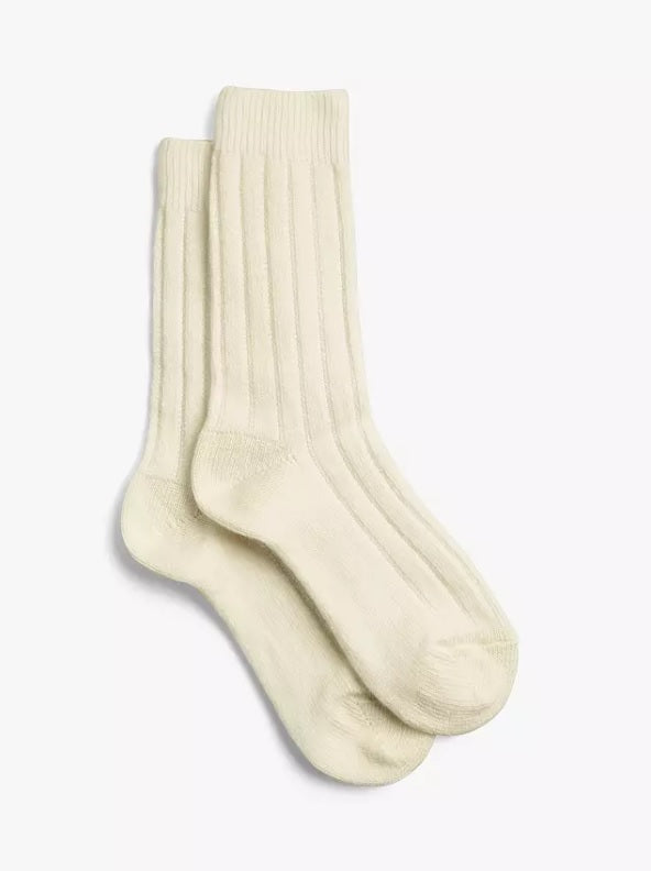 Men's Bed Socks | Cashmere Blend Ribbed Socks, Cream | Sock Geeks