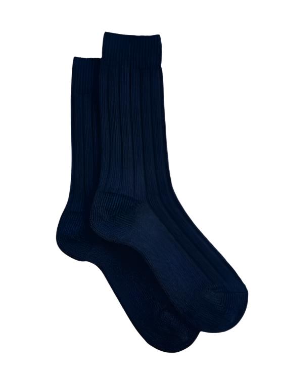 Bed Socks For Men | Cashmere Blend Ribbed Socks, Navy | Sock Geeks