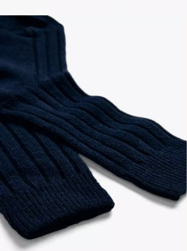 Bed Socks For Men | Cashmere Blend Ribbed Socks, Navy | Sock Geeks
