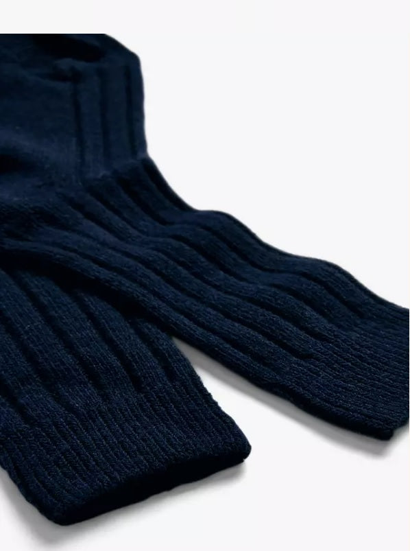 Bed Socks For Ladies | Cashmere Blend Ribbed Socks, Navy | Sock Geeks
